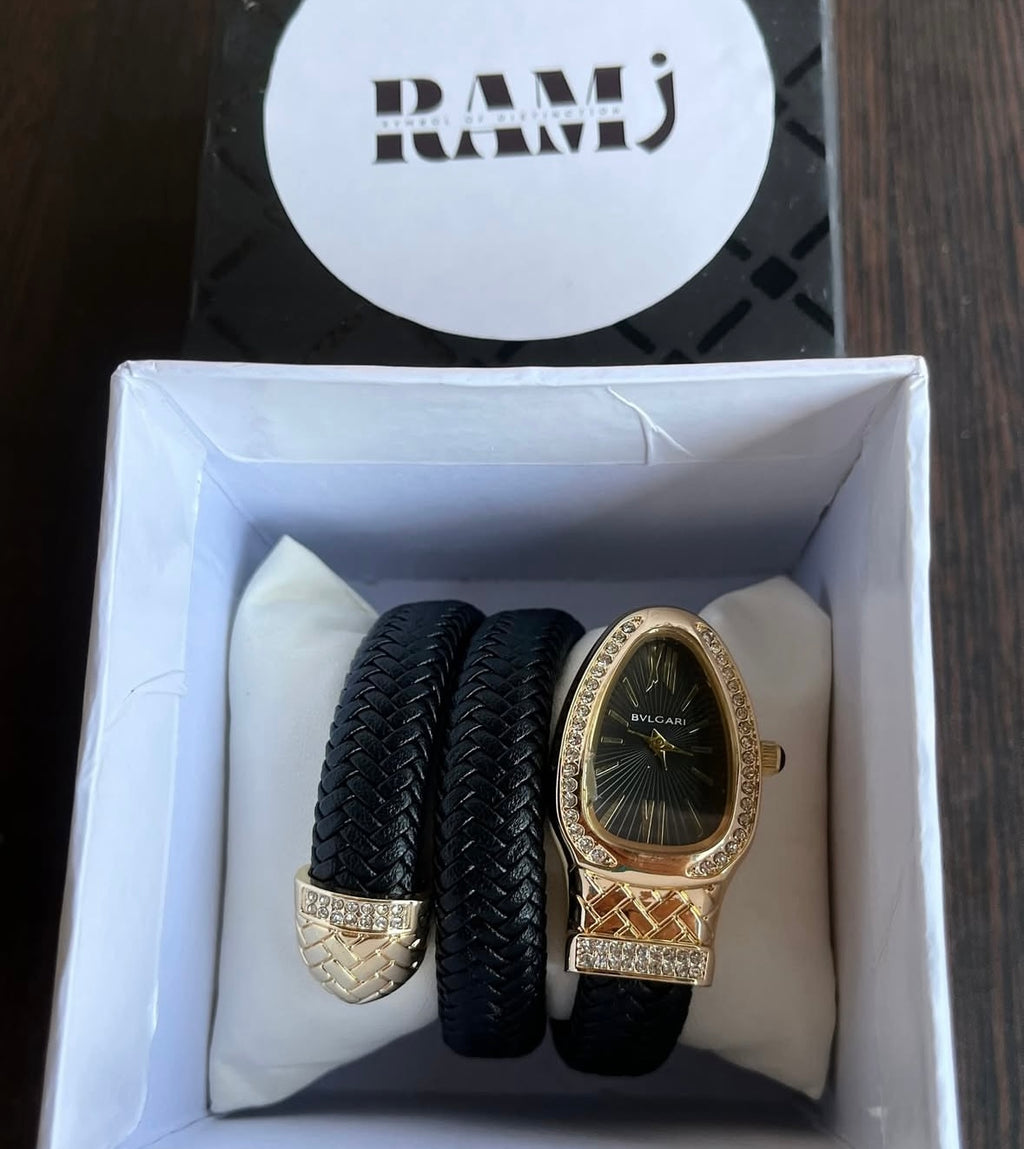 Bvlgari black leather