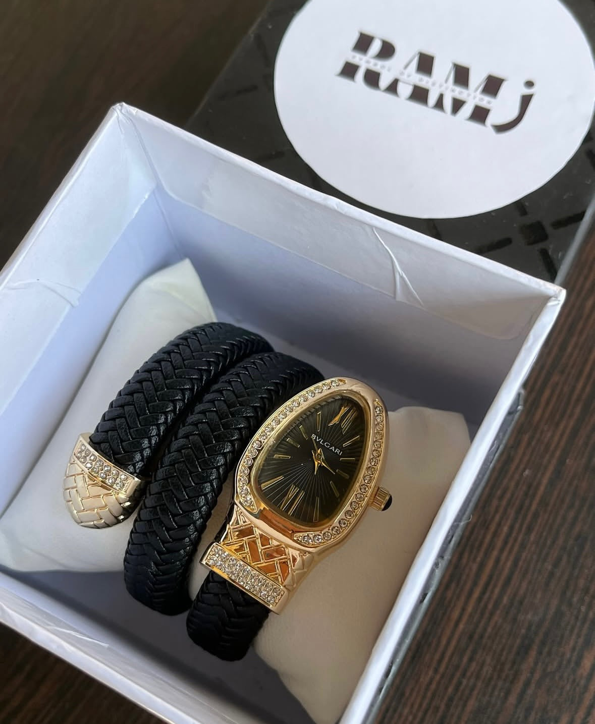 Bvlgari black leather