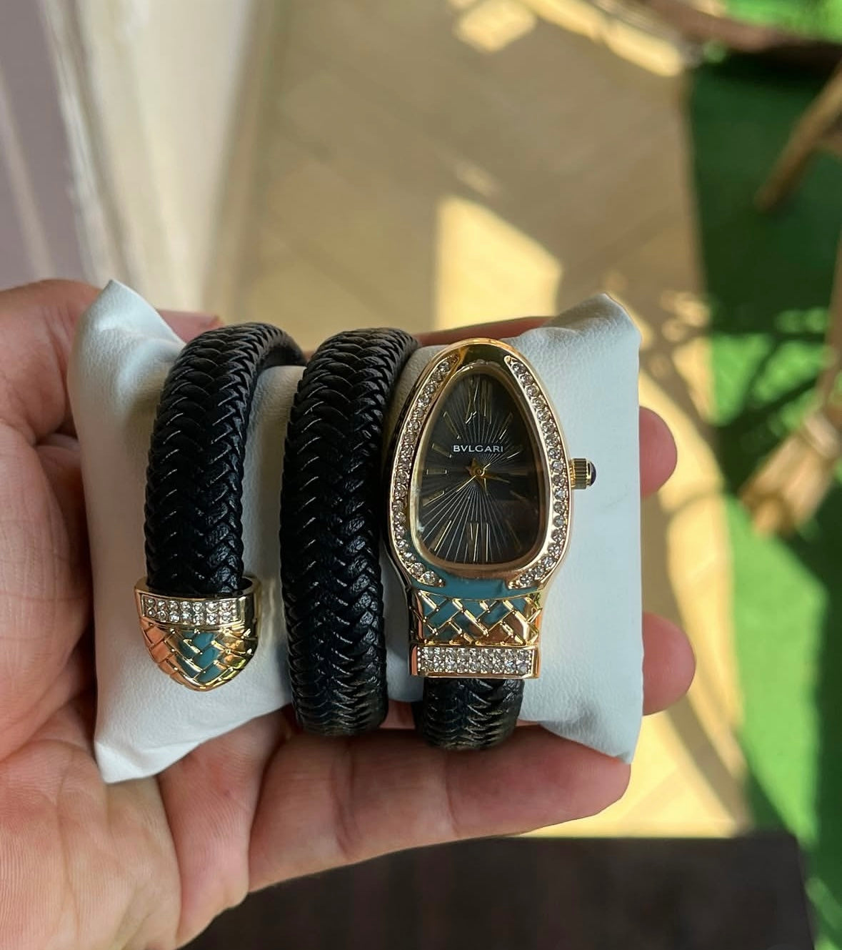 Bvlgari black leather